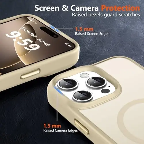 MOCCA Strong Magnetic for iPhone 16 Pro Max Phone Case, [Compatible with Magsafe][16FT Mil-Grade Drop Protection] Slim Translucent Matte Protective Cover Case for iPhone 16 Pro Max Case, Light Gold - 5