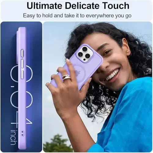 MOCCA iPhone 16 Pro Max uchun kuchli magnitli g'ilof, [Magsafe bilan mos][16FT harbiy standartdagi zarbadan himoya] iPhone 16 Pro Max uchun yupqa yarim shaffof mat qoplamali himoya g'ilofi, och binafsha - 6