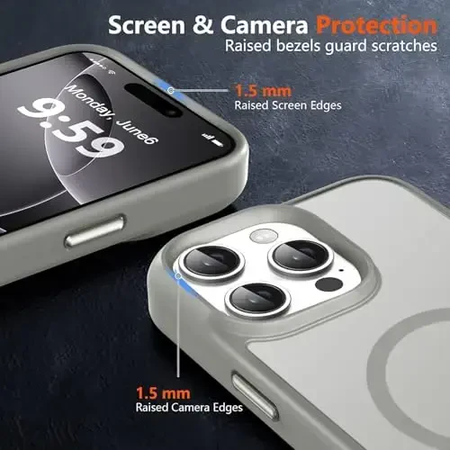 MOCCA iPhone 16 Pro Max uchun kuchli magnitli telefon g‘ilofi, [Magsafe bilan mos][16FT harbiy standartdagi zarbadan himoya] iPhone 16 Pro Max uchun ingichka yarim shaffof mato himoya g‘ilofi, titanium kulrang - 5