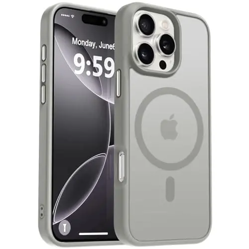 MOCCA iPhone 16 Pro Max uchun kuchli magnitli telefon g‘ilofi, [Magsafe bilan mos][16FT harbiy standartdagi zarbadan himoya] iPhone 16 Pro Max uchun ingichka yarim shaffof mato himoya g‘ilofi, titanium kulrang - MOCCA
