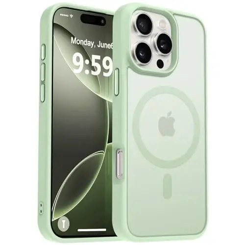 MOCCA iPhone 16 Pro uchun kuchli magnitli telefon g‘ilofi, [Magsafe bilan mos][16FT harbiy darajadagi tushishdan himoya] Yupqa yarim shaffof mat qoplovchi g‘ilof, iPhone 16 Pro g‘ilofi uchun, och yashil - MOCCA