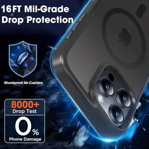 MOCCA iPhone 16 Pro uchun kuchli magnitli telefon gʻilofi, [Magsafe bilan mos][16FT harbiy darajadagi zarbadan himoya] Yupqa yarim shaffof matli himoya gʻilofi, iPhone 16 Pro uchun gʻilof, qora - 4