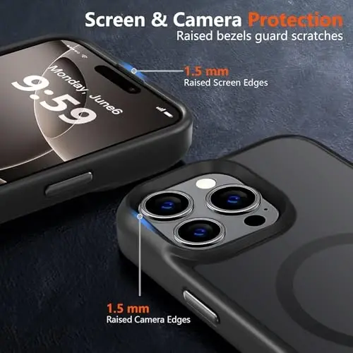 MOCCA iPhone 16 Pro uchun kuchli magnitli telefon gʻilofi, [Magsafe bilan mos][16FT harbiy darajadagi zarbadan himoya] Yupqa yarim shaffof matli himoya gʻilofi, iPhone 16 Pro uchun gʻilof, qora - 5