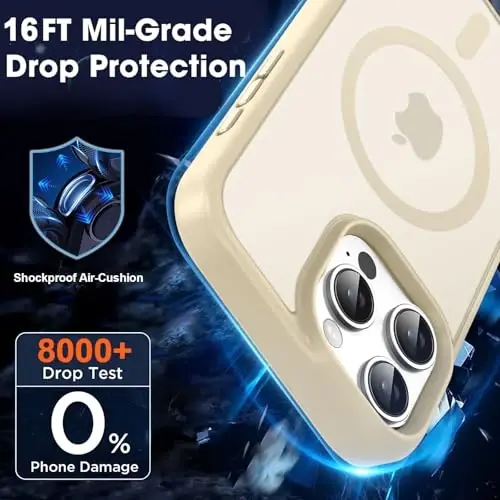 MOCCA iPhone 16 Pro uchun kuchli magnitli telefon g‘ilofi, [Magsafe bilan mos][16FT harbiy darajadagi zarbadan himoya] Yupqa yarim shaffof matli himoya g‘ilofi, iPhone 16 Pro uchun, och tilla - 4