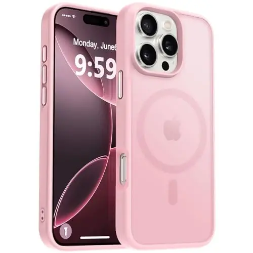 MOCCA iPhone 16 Pro uchun kuchli magnitli telefon qutisi, [Magsafe bilan mos][16FT harbiy darajadagi tushishdan himoya] Yupqa shaffof mat qoplamali himoya qutisi, iPhone 16 Pro uchun pushti - MOCCA