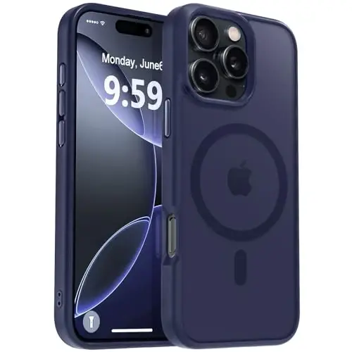 MOCCA iPhone 16 Pro uchun kuchli magnitli telefon qutisi, [Magsafe bilan mos][16FT harbiy darajadagi tushishdan himoya] Yupqa yarim shaffof mat qoplamali himoya qutisi, iPhone 16 Pro uchun quti, to'q ko'k - 1