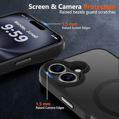 MOCCA iPhone 16 uchun kuchli magnitli gʻilof, [Magsafe bilan mos keladi] [16FT harbiy standartga mos tushishdan himoya] Yupqa yarim shaffof matli himoya gʻilof, iPhone 16 telefon gʻilofi 6.1