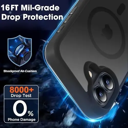 MOCCA iPhone 16 uchun kuchli magnitli gʻilof, [Magsafe bilan mos keladi] [16FT harbiy standartga mos tushishdan himoya] Yupqa yarim shaffof matli himoya gʻilof, iPhone 16 telefon gʻilofi 6.1