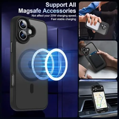 MOCCA iPhone 16 uchun kuchli magnitli gʻilof, [Magsafe bilan mos keladi] [16FT harbiy standartga mos tushishdan himoya] Yupqa yarim shaffof matli himoya gʻilof, iPhone 16 telefon gʻilofi 6.1