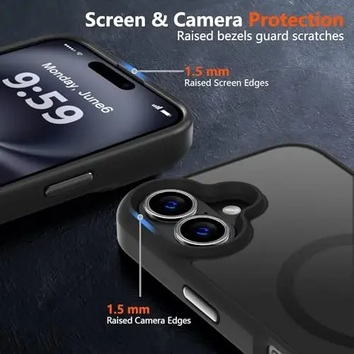 MOCCA iPhone 16 uchun kuchli magnitli gʻilof, [Magsafe bilan mos keladi] [16FT harbiy standartga mos tushishdan himoya] Yupqa yarim shaffof matli himoya gʻilof, iPhone 16 telefon gʻilofi 6.1