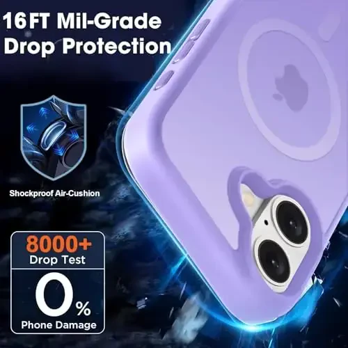 MOCCA iPhone 16 uchun kuchli magnitli g'ilof, [Magsafe bilan mos keladi][16FT harbiy standartga mos tushishdan himoya] Yupqa shaffof mat qoplamali himoya g'ilofi iPhone 16 telefon g'ilofi 6.1