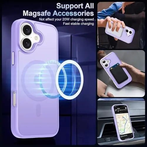 MOCCA iPhone 16 uchun kuchli magnitli g'ilof, [Magsafe bilan mos keladi][16FT harbiy standartga mos tushishdan himoya] Yupqa shaffof mat qoplamali himoya g'ilofi iPhone 16 telefon g'ilofi 6.1