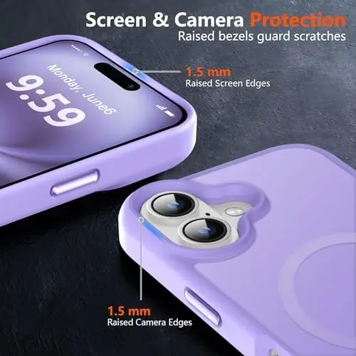 MOCCA iPhone 16 uchun kuchli magnitli g'ilof, [Magsafe bilan mos keladi][16FT harbiy standartga mos tushishdan himoya] Yupqa shaffof mat qoplamali himoya g'ilofi iPhone 16 telefon g'ilofi 6.1