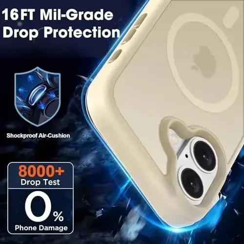 MOCCA iPhone 16 uchun kuchli magnitli g'ilof, [Magsafe bilan mos][16FT harbiy darajadagi tushishdan himoya] Yupqa yarim shaffof matli himoya g'ilofi iPhone 16 telefon g'ilofi 6.1