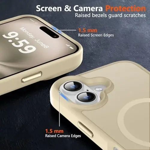 MOCCA iPhone 16 uchun kuchli magnitli g'ilof, [Magsafe bilan mos][16FT harbiy darajadagi tushishdan himoya] Yupqa yarim shaffof matli himoya g'ilofi iPhone 16 telefon g'ilofi 6.1