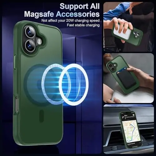 MOCCA iPhone 16 uchun kuchli magnitli g‘ilof, [Magsafe bilan mos][16FT harbiy darajadagi zarbadan himoya] Yupqa shaffof mat qoplamali himoya g‘ilofi iPhone 16 Phone Case 6.1