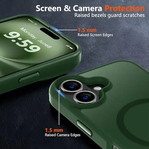 MOCCA iPhone 16 uchun kuchli magnitli g‘ilof, [Magsafe bilan mos][16FT harbiy darajadagi zarbadan himoya] Yupqa shaffof mat qoplamali himoya g‘ilofi iPhone 16 Phone Case 6.1