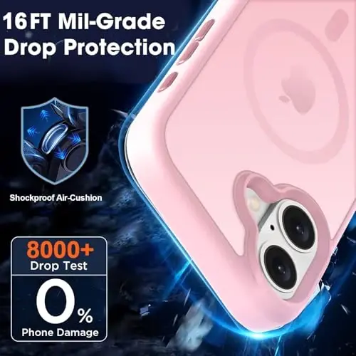 MOCCA iPhone 16 uchun kuchli magnitli g‘ilof, [Magsafe bilan mos][16FT harbiy darajadagi zarbadan himoya] Yupqa yarim shaffof matli himoya g‘ilof iPhone 16 telefon g‘ilofi 6.1