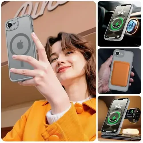 MOCCA Strong Magnetic for iPhone 16e Case [Compatible with Magsafe] [Full Camera Protection] Slim Translucent Matte Shockproof Cover for iPhone 16e Phone Case 6.1'',Titanium Gray - 6