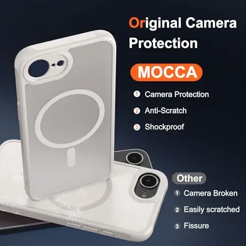 MOCCA Strong Magnetic for iPhone 16e Case [Compatible with Magsafe] [Full Camera Protection] Slim Translucent Matte Shockproof Cover for iPhone 16e Phone Case 6.1'',Stone - 3