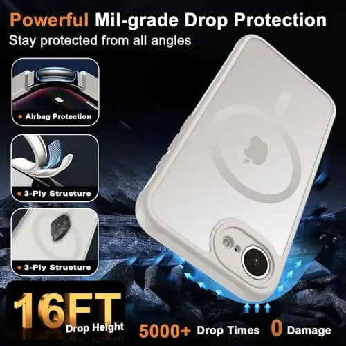 MOCCA Strong Magnetic for iPhone 16e Case [Compatible with Magsafe] [Full Camera Protection] Slim Translucent Matte Shockproof Cover for iPhone 16e Phone Case 6.1'',Stone - 5