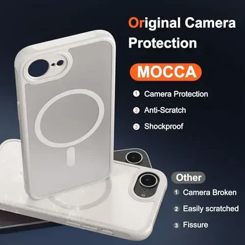MOCCA Strong Magnetic for iPhone 16e Case [Compatible with Magsafe] [Full Camera Protection] Slim Translucent Matte Shockproof Cover for iPhone 16e Phone Case 6.1'',Stone - 3