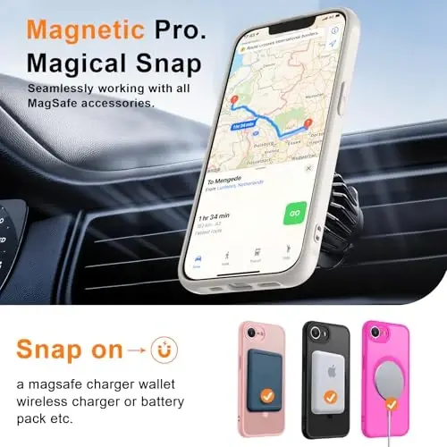 MOCCA iPhone 16e Kılıfı için Güçlü Manyetik [Magsafe ile Uyumlu] [Tam Kamera Koruması] iPhone 16e Telefon Kılıfı 6.1'', Taş için İnce Yarı Saydam Mat Darbeye Dayanıklı Kapak - 4
