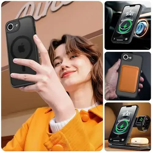 MOCCA Strong Magnetic for iPhone 16e Case [Compatible with Magsafe] [Full Camera Protection] Slim Translucent Matte Shockproof Cover for iPhone 16e Phone Case 6.1'',Black - 6