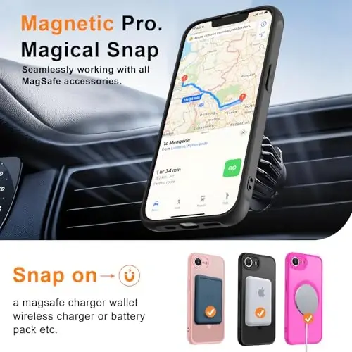 MOCCA Strong Magnetic for iPhone 16e Case [Compatible with Magsafe] [Full Camera Protection] Slim Translucent Matte Shockproof Cover for iPhone 16e Phone Case 6.1'',Black - 4