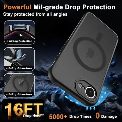 MOCCA Strong Magnetic for iPhone 17e Case/iPhone 16e Case [Compatible with Magsafe] [Full Camera Protection] Slim Translucent Matte Shockproof Phone Case for iPhone 17e / 16e 6.1