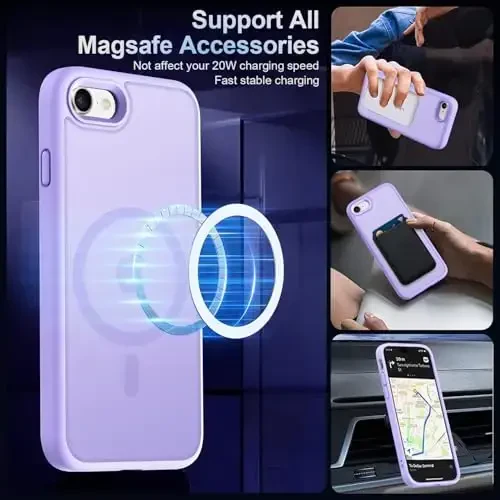 MOCCA Strong Magnetic for iPhone SE Case 2022/iPhone SE 2020 Case/iPhone 7 Case/iPhone 8 Case [Compatible with Magsafe] Slim Thin Translucent Matte Protective Cover Phone Case 4.7'', Light Purple - MOCCA (1)