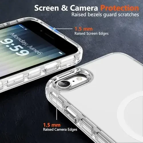MOCCA Strong Magnetic for iPhone SE Case 2022/iPhone SE 2020 Case/iPhone 7 Case/iPhone 8 Case [Anti Yellowing][Compatible with Magsafe] Slim Thin Protective Cover Phone Case for iPhone SE/8/7, Clear - 5