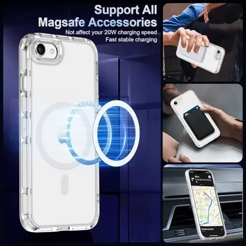 MOCCA Strong Magnetic for iPhone SE Case 2022/iPhone SE 2020 Case/iPhone 7 Case/iPhone 8 Case [Anti Yellowing][Compatible with Magsafe] Slim Thin Protective Cover Phone Case for iPhone SE/8/7, Clear - 2