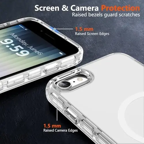 MOCCA Strong Magnetic for iPhone SE Case 2022/iPhone SE 2020 Case/iPhone 7 Case/iPhone 8 Case [Anti Yellowing][Compatible with Magsafe] Slim Thin Protective Cover Phone Case for iPhone SE/8/7, Clear - 5