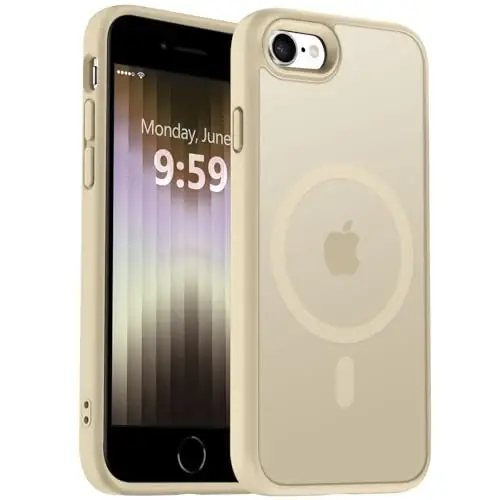 MOCCA Strong Magnetic for iPhone SE Case 2022/iPhone SE 2020 Case/iPhone 7 Case/iPhone 8 Case [Compatible with Magsafe] Slim Thin Translucent Matte Protective Cover Phone Case 4.7'', Light Gold - 1