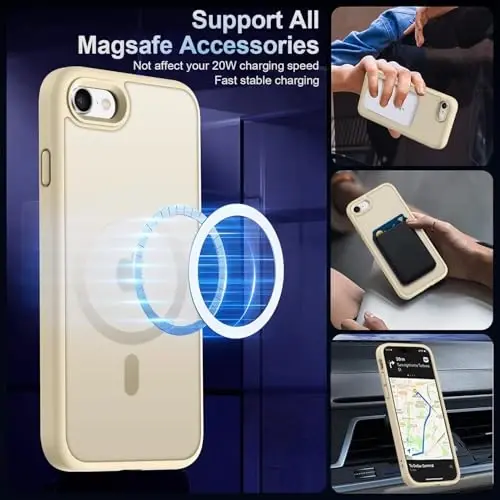 MOCCA Strong Magnetic for iPhone SE Case 2022/iPhone SE 2020 Case/iPhone 7 Case/iPhone 8 Case [Compatible with Magsafe] Slim Thin Translucent Matte Protective Cover Phone Case 4.7'', Light Gold - 2