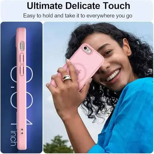 MOCCA Strong Magnetic for iPhone SE Case 2022/iPhone SE 2020 Case/iPhone 7 Case/iPhone 8 Case [Compatible with Magsafe] Slim Thin Translucent Matte Protective Cover Phone Case 4.7'', Pink - 6