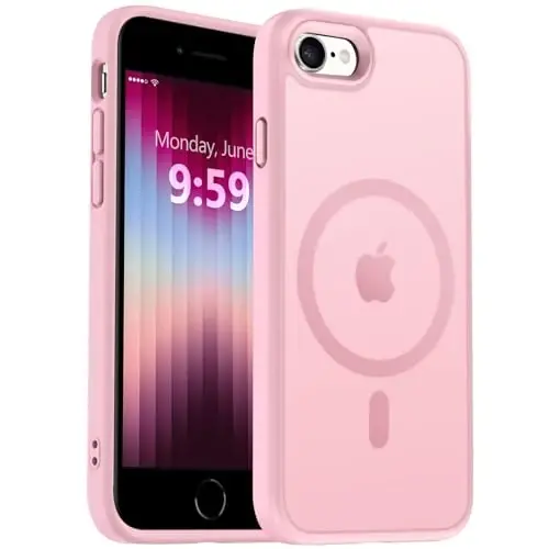 MOCCA Strong Magnetic for iPhone SE Case 2022/iPhone SE 2020 Case/iPhone 7 Case/iPhone 8 Case [Compatible with Magsafe] Slim Thin Translucent Matte Protective Cover Phone Case 4.7'', Pink - MOCCA