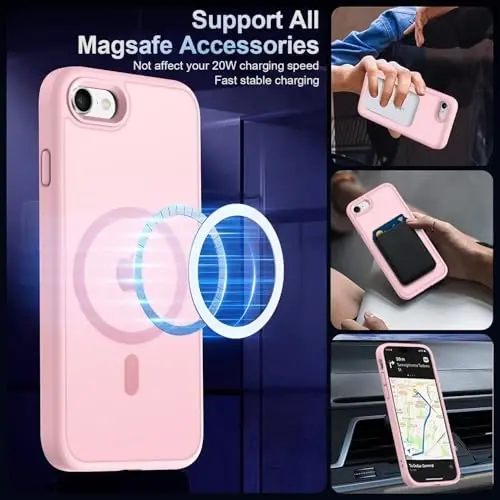 MOCCA Strong Magnetic for iPhone SE Case 2022/iPhone SE 2020 Case/iPhone 7 Case/iPhone 8 Case [Compatible with Magsafe] Slim Thin Translucent Matte Protective Cover Phone Case 4.7'', Pink - 2