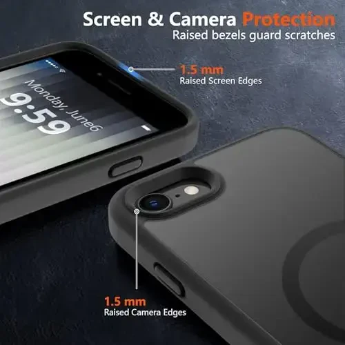 MOCCA Strong Magnetic for iPhone SE Case 2022/iPhone SE 2020 Case/iPhone 7 Case/iPhone 8 Case [Compatible with Magsafe] Slim Thin Translucent Matte Protective Cover Phone Case 4.7'', Black - 5
