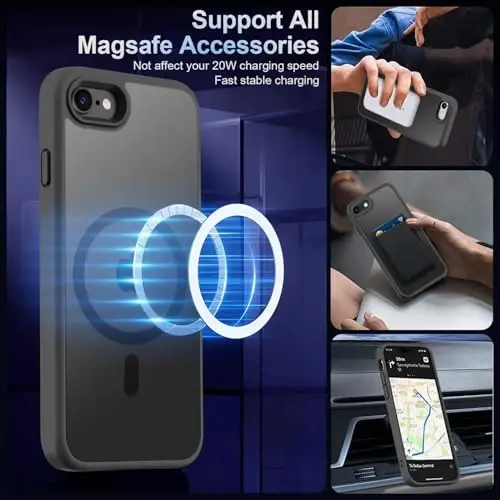 MOCCA Strong Magnetic for iPhone SE Case 2022/iPhone SE 2020 Case/iPhone 7 Case/iPhone 8 Case [Compatible with Magsafe] Slim Thin Translucent Matte Protective Cover Phone Case 4.7'', Black - 2
