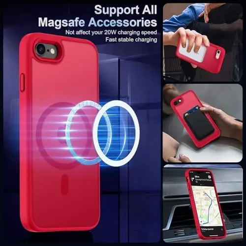 MOCCA Strong Magnetic for iPhone SE Case 2022/iPhone SE 2020 Case/iPhone 7 Case/iPhone 8 Case [Compatible with Magsafe] Slim Thin Translucent Matte Protective Cover Phone Case 4.7'', Red - MOCCA (1)