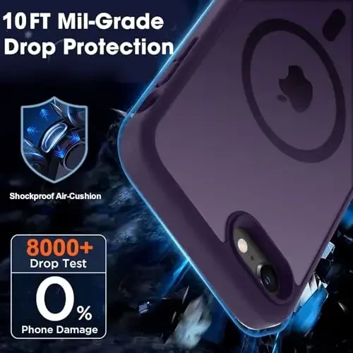 MOCCA Strong Magnetic for iPhone SE Case 2022/iPhone SE 2020 Case/iPhone 7 Case/iPhone 8 Case [Compatible with Magsafe] Slim Thin Translucent Matte Protective Cover Phone Case 4.7'', Deep Purple - 4