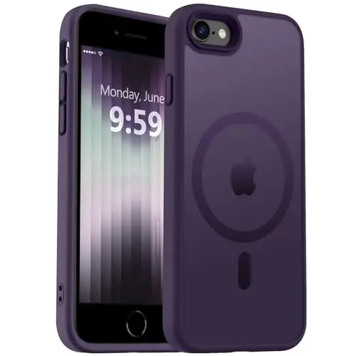 MOCCA Strong Magnetic for iPhone SE Case 2022/iPhone SE 2020 Case/iPhone 7 Case/iPhone 8 Case [Compatible with Magsafe] Slim Thin Translucent Matte Protective Cover Phone Case 4.7'', Deep Purple - 1