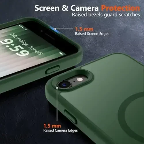MOCCA Strong Magnetic for iPhone SE Case 2022/iPhone SE 2020 Case/iPhone 7 Case/iPhone 8 Case [Compatible with Magsafe] Slim Thin Translucent Matte Protective Cover Phone Case 4.7'', Midnight Green - 5