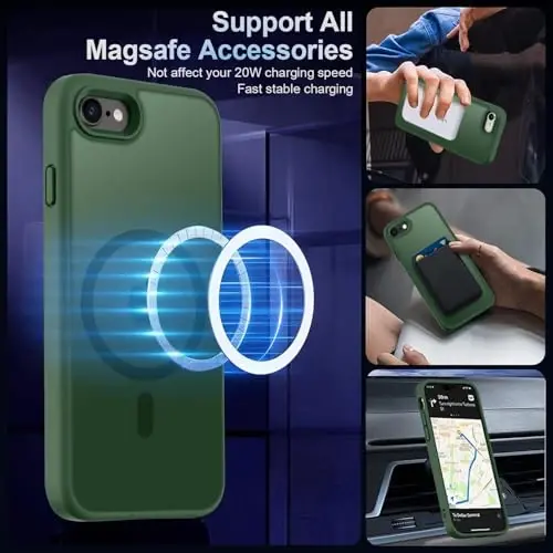 MOCCA Strong Magnetic for iPhone SE Case 2022/iPhone SE 2020 Case/iPhone 7 Case/iPhone 8 Case [Compatible with Magsafe] Slim Thin Translucent Matte Protective Cover Phone Case 4.7'', Midnight Green - 2