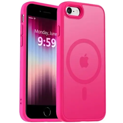 MOCCA Strong Magnetic for iPhone SE Case 2022/iPhone SE 2020 Case/iPhone 7 Case/iPhone 8 Case [Compatible with Magsafe] Slim Thin Translucent Matte Protective Cover Phone Case 4.7'', Hot Pink 