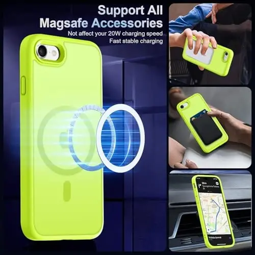 MOCCA Strong Magnetic for iPhone SE Case 2022/iPhone SE 2020 Case/iPhone 7 Case/iPhone 8 Case [Compatible with Magsafe] Slim Thin Translucent Matte Protective Cover Phone Case 4.7'', Fluorescent Green - 2
