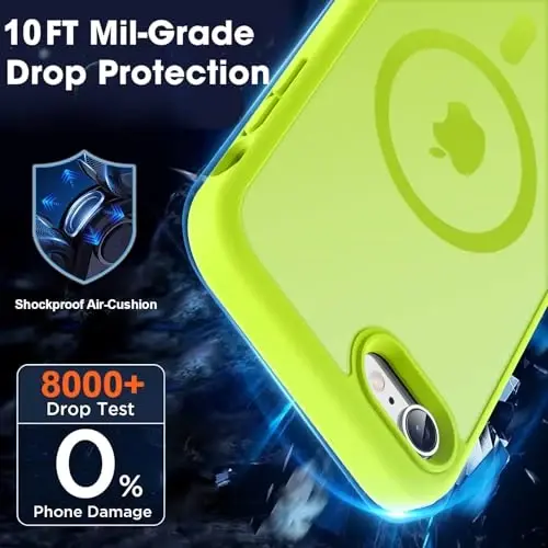 MOCCA Strong Magnetic for iPhone SE Case 2022/iPhone SE 2020 Case/iPhone 7 Case/iPhone 8 Case [Compatible with Magsafe] Slim Thin Translucent Matte Protective Cover Phone Case 4.7'', Fluorescent Green - 4
