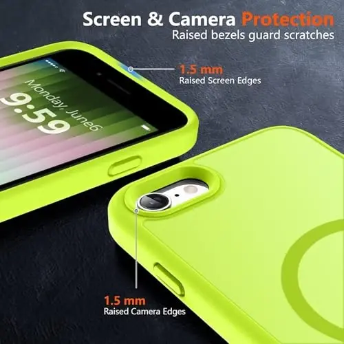 MOCCA Strong Magnetic for iPhone SE Case 2022/iPhone SE 2020 Case/iPhone 7 Case/iPhone 8 Case [Compatible with Magsafe] Slim Thin Translucent Matte Protective Cover Phone Case 4.7'', Fluorescent Green - 5